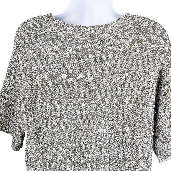 BCBGMaxazria Boxy White Green Variegated Knit Short Sleeve Ribbed Sweater S - Picture 6 of 9